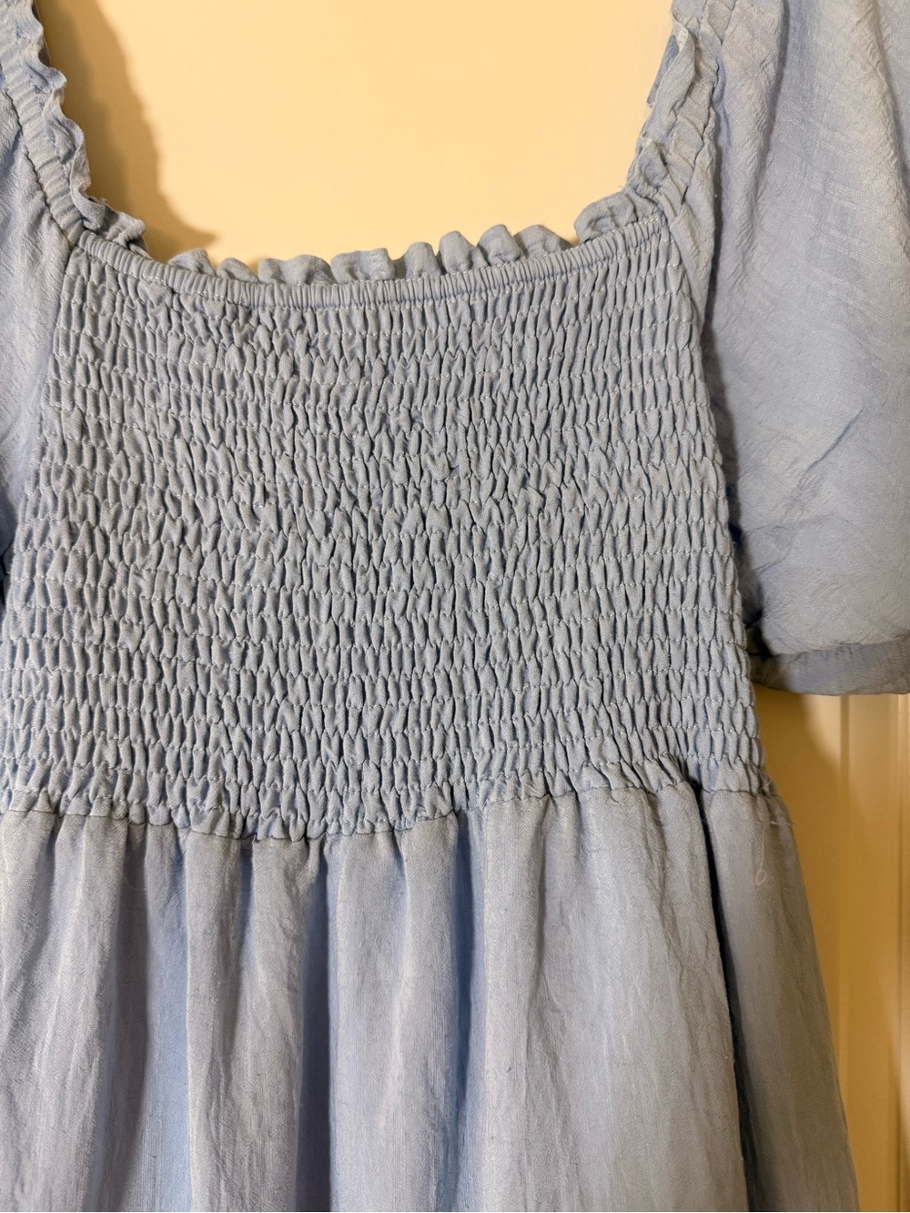 Morning Lavender Smocked Bodice Light Blue Maxi Dress with Puff Sleeves - Picture 3 of 6